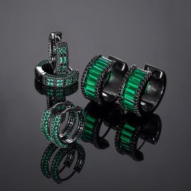 Set of 3 pairs of Iced Emerald Circle Hoop Earrings