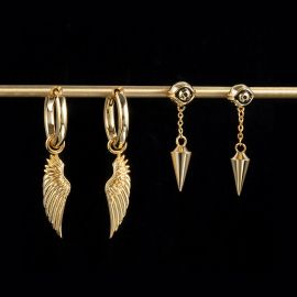 Angel Wings+Eye of Ra Drop Earrings Set in Gold