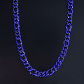 13mm Sapphire Iced Figaro Chain in Black Gold