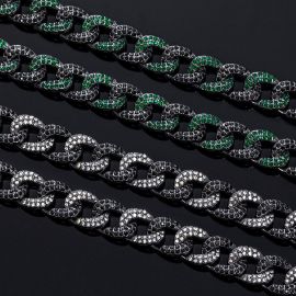 12mm Iced Curb Chain in Black Gold-White&Black/Emerald&Black