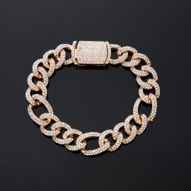 13mm Iced Figaro Bracelet in Gold