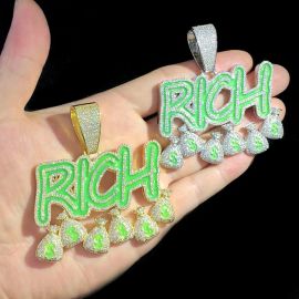 Iced Glowing RICH Money Bag Pendant