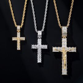 Iced Baguette Cut Crucifix Cross Pendant-Small/Medium/Big