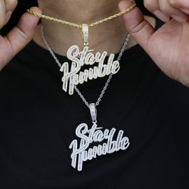Iced Baguette Cut Stay Humble Pendant