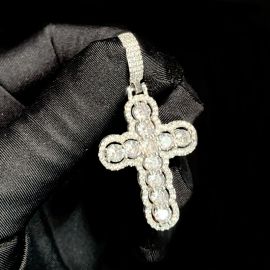Iced Hollow Round Cut Cross Pendant in White Gold