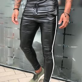 Trendy Slim Striped Leather Pants