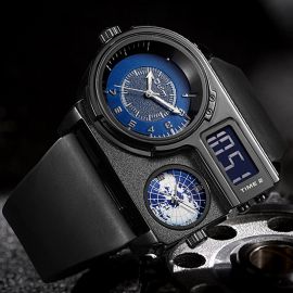 Sport Quartz Watch with Black Leather Strap