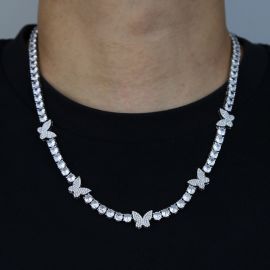 5mm Butterfly Tennis Chain in White Gold