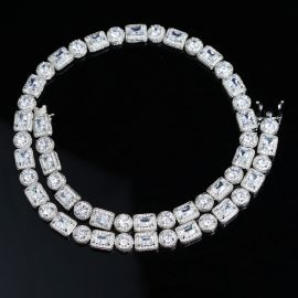 Iced 8mm Baguette&Round Cut Necklace