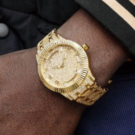 43mm Iced Baguette Cut Men's Watch in Gold