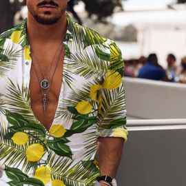 Men's Casual Beach Lemon Long Sleeve Shirt