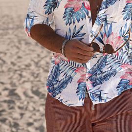 Men's Casual Beach Leaf Long Sleeve Shirt