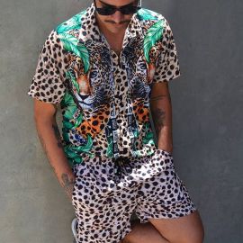 Casual Leopard Print Shirt + Fashionable Beach Pants Set