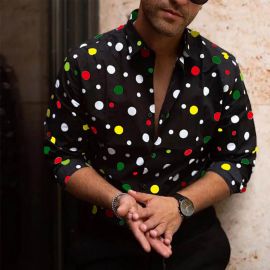 Men's Colorful Polka Dot Print Shirt