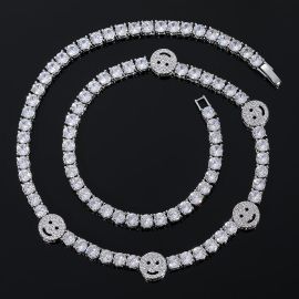 Iced Smile Face 5mm Tennis Chain in White Gold