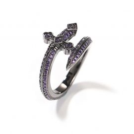 Iced Purple Sword Ring in Black Gold