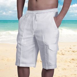 Trendy Linen Multi-Pocket Tether Board Shorts
