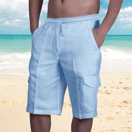 Trendy Linen Multi-Pocket Tether Board Shorts