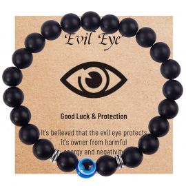 8mm Evil Eye Tiger's Eye Stone Stretch Bracelet