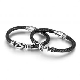 2pc Anchor Stainless Steel Cowhide Bracelet