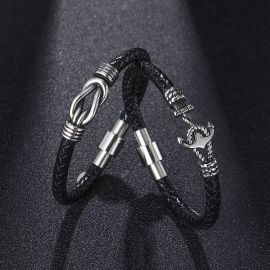 2pc Anchor Stainless Steel Cowhide Bracelet