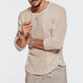 Men's Long Sleeve Round Neck Hollow Casual Sweater