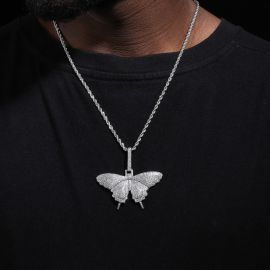 Iced Butterfly Pendant in White Gold