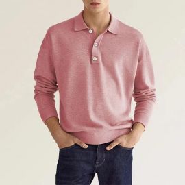 Men's Casual Long Sleeve Button Polo Shirt