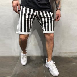 Casual Sports Black And White Plaid Stripe Fitness Shorts
