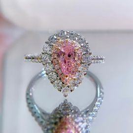 Pink Pear Cut Halo Engagement Ring