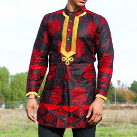 African Ethnic Style Men's Long Printed Shirt