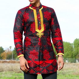 African Ethnic Style Men's Long Printed Shirt