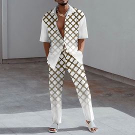 Men's Fashion Print Short Sleeve Shirt Set