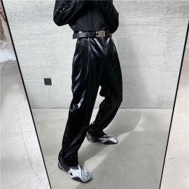 Ins Style Shiny Surface Casual Pu Leather Pants