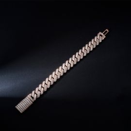 Moissanite Baguette-Cut Cuban Bracelet in S925 Silver Deposit