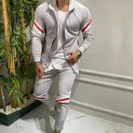 Slim Long-sleeved Cardigan Sweater + Color Matching Casual Pants Two-piece Sports Set