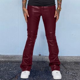 Men's Fashion Solid Color Slim Flared Leather Pants