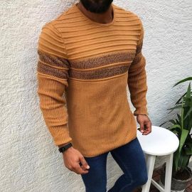 Men's Colorblock Striped Casual Round Neck Sweater