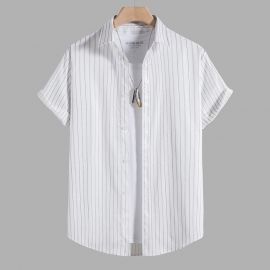 Men's Simple Short Sleeve Printed Striped Shirt