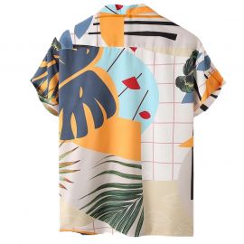 Men's Casual Loose Beachwear Leaf Print Shirt Set