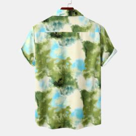 Hawaiian Beach Style Cuban Collar Print Short Sleeve Shirt