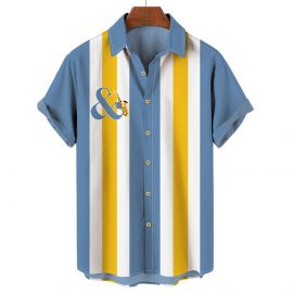 Striped Colorblock Resort Print Short Sleeve Shirt