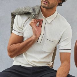Men's Knit Lapel Short Sleeve Polo Shirt