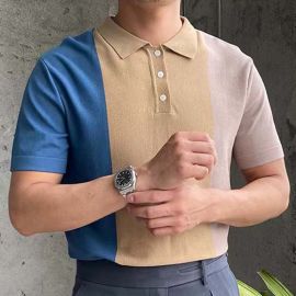 Contrast Stitching Knitted Business POLO Shirt