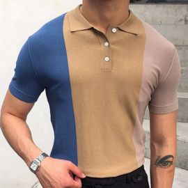Contrast Stitching Knitted Business POLO Shirt