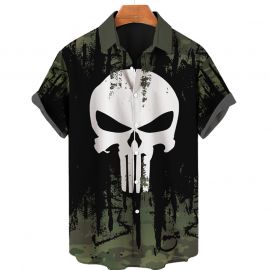 Tactical Hawaiian Skull Print Short-sleeved Shirt