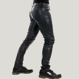 Solid Color Pu Elastic Casual Men's Leather Pants