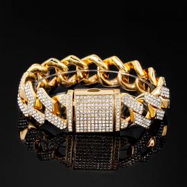 Iced 20mm Miami Cuban Bracelet with Big Box Clasp in Gold