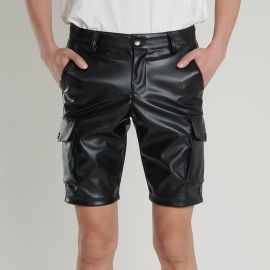 Stretch White Black Men's Fashion Shorts Leather Pants