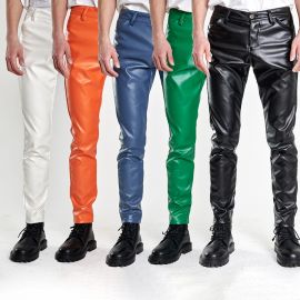 Men's Stretch Slim Multicolor Leather Pants